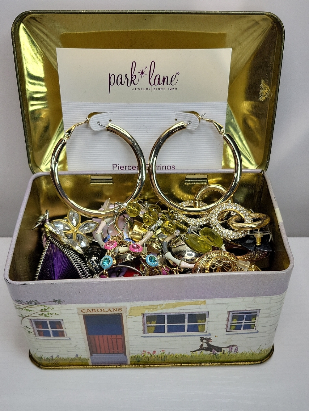 Vintage Tin Filled With Earrings